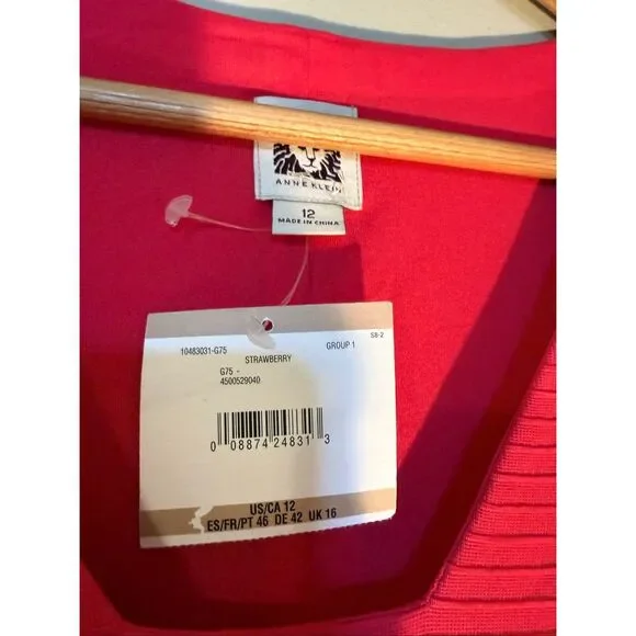 Anne Klein Size 12 Short Sleeve Knee Length Skater Dress Strawberry Red Textured - Picture 5 of 8